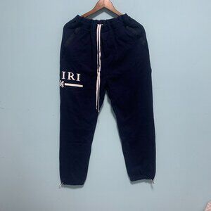 Amiri Elastic Drawstring Hem Dark Blue Logo Track Pants